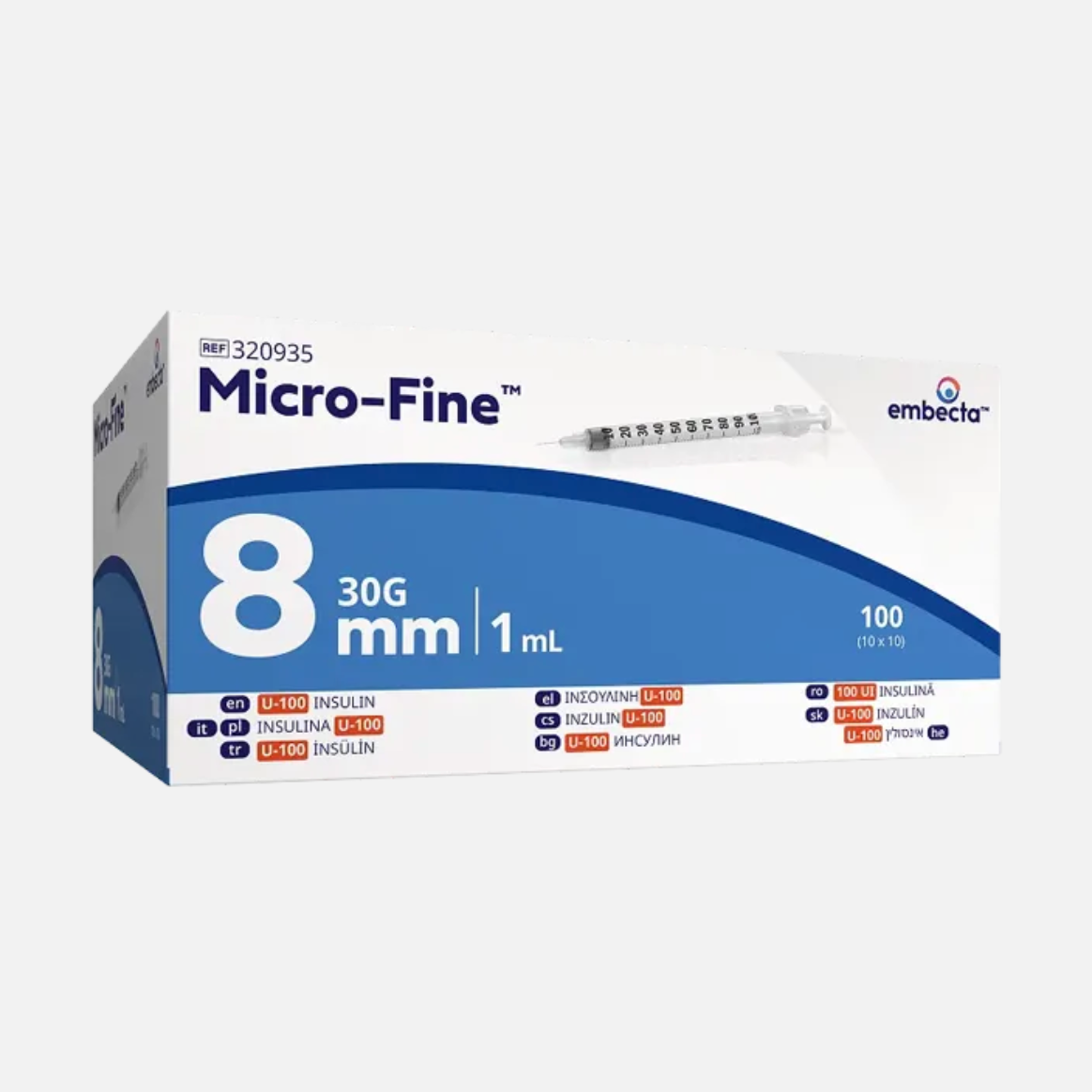 1ml 8mm 30g BD Microfine Syringe and Needle u100